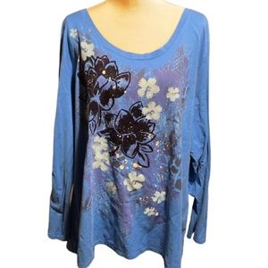 Just my size long sleeve tee shirt with velvet black flowers and glitter flowers